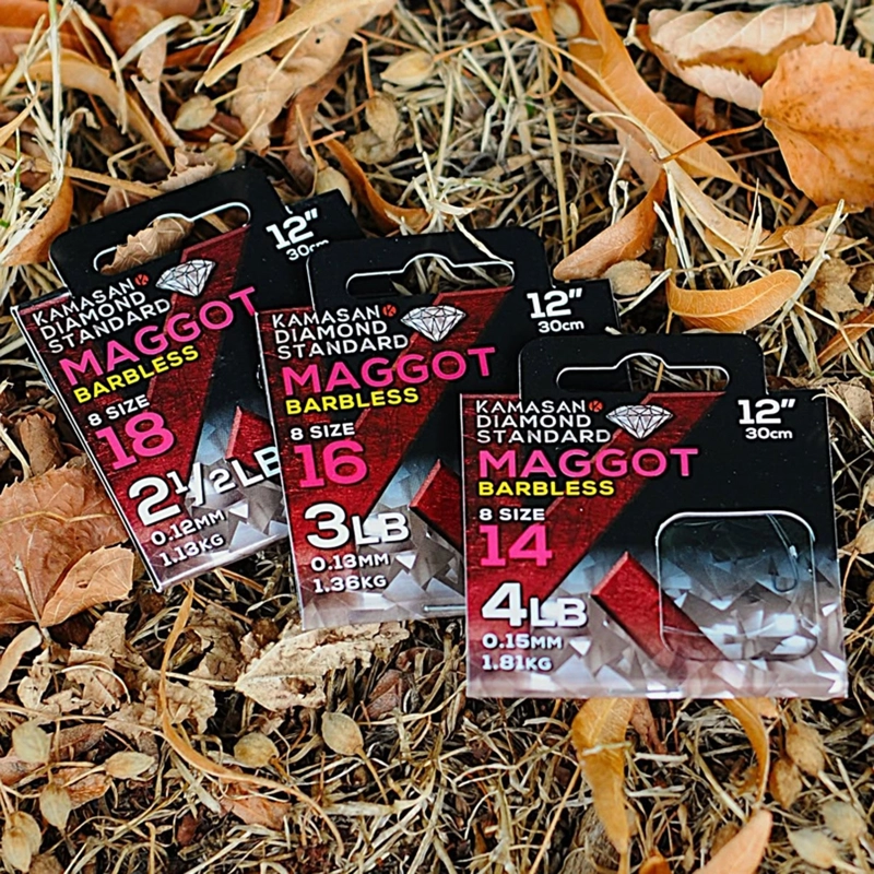 Kamasan Diamond Standard Maggot Hooks To Nylon Barbless